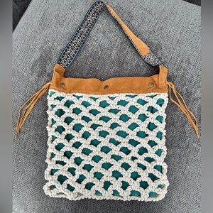 Lucky Brand Suede Crochet Guitar Strap Shoulder Bag